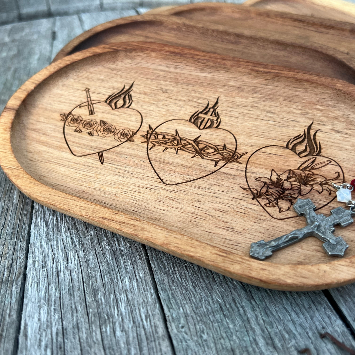 Holy Hearts Customizable Rosary Tray