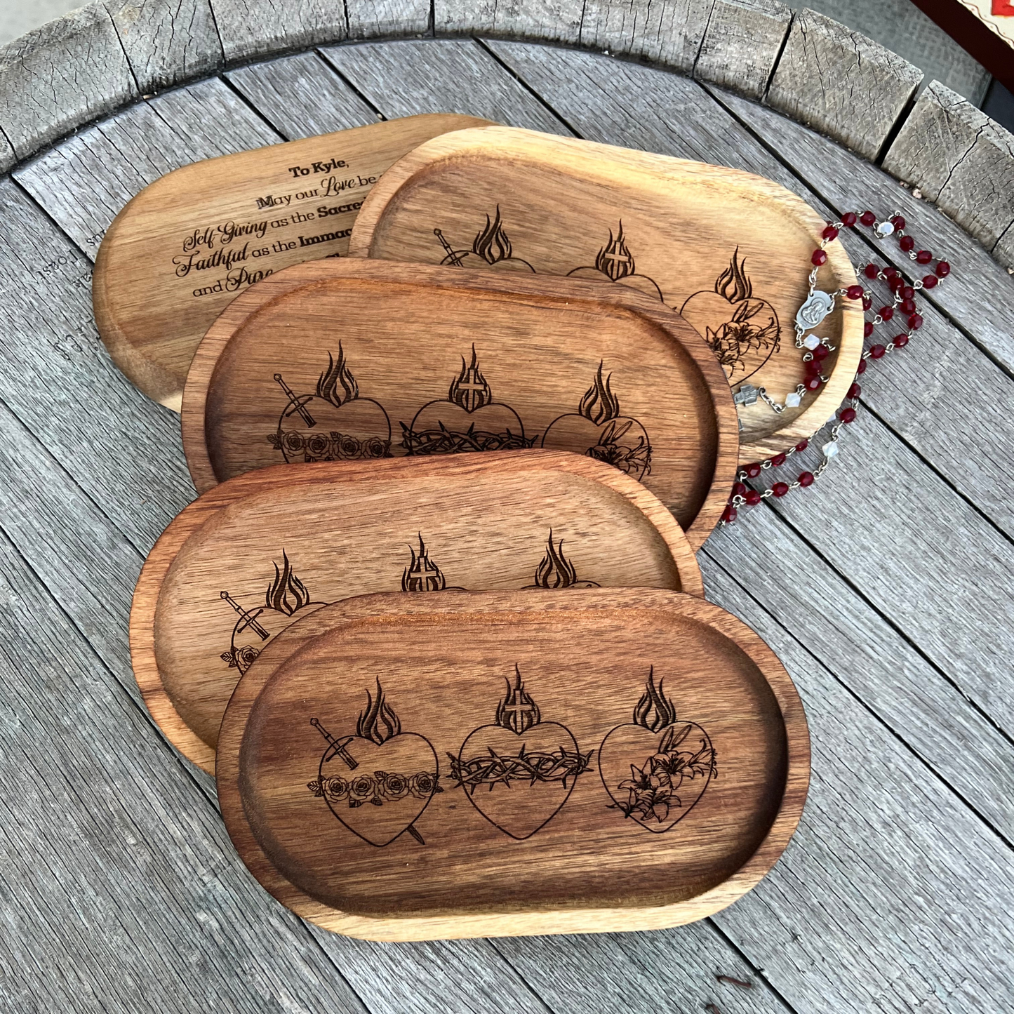 Holy Hearts Customizable Rosary Tray
