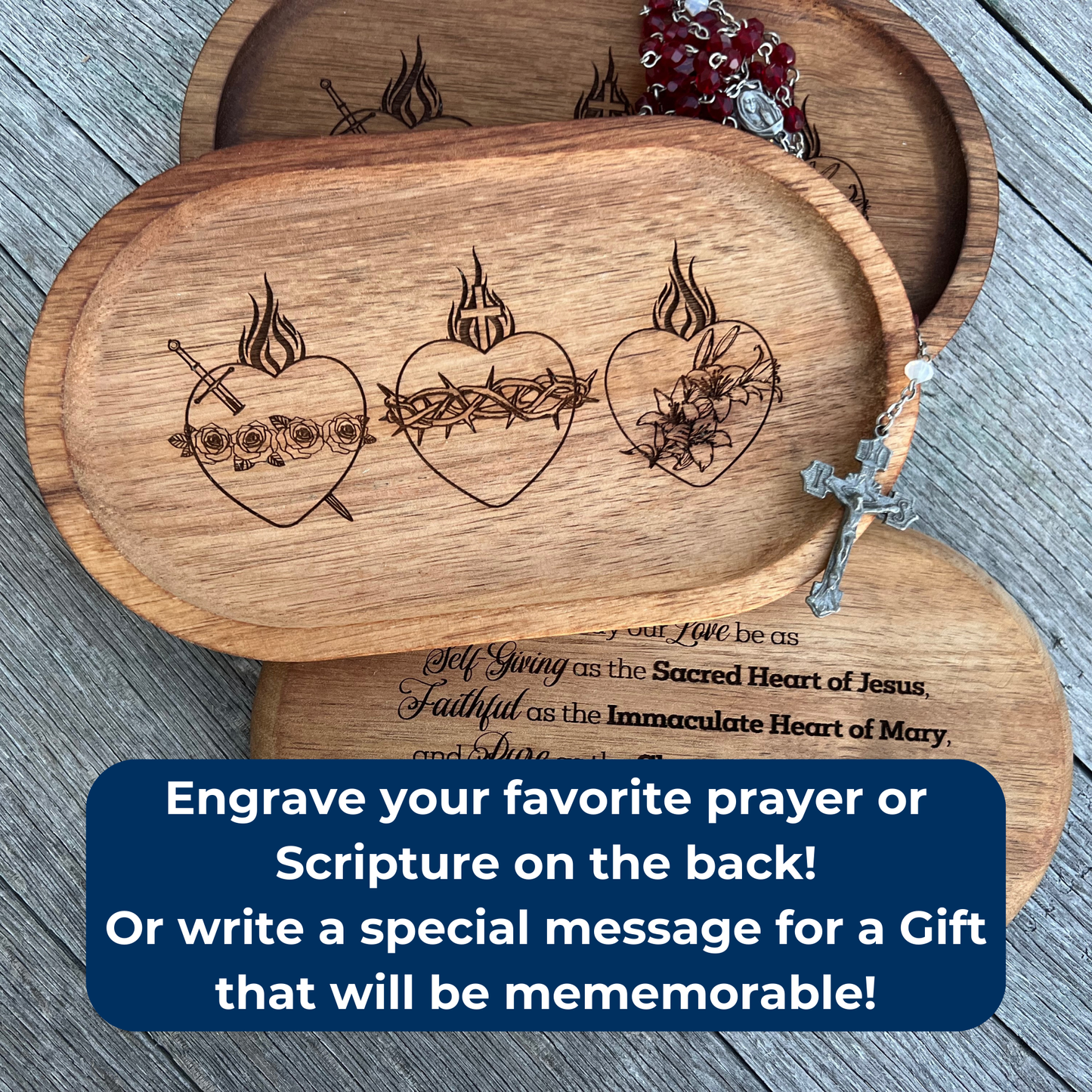 Holy Hearts Customizable Rosary Tray